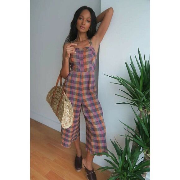NEW FREE PEOPLE Sz 12 ZUZU CROPPED WIDE LEG JUMPSUIT ROMPER - Picture 1 of 3